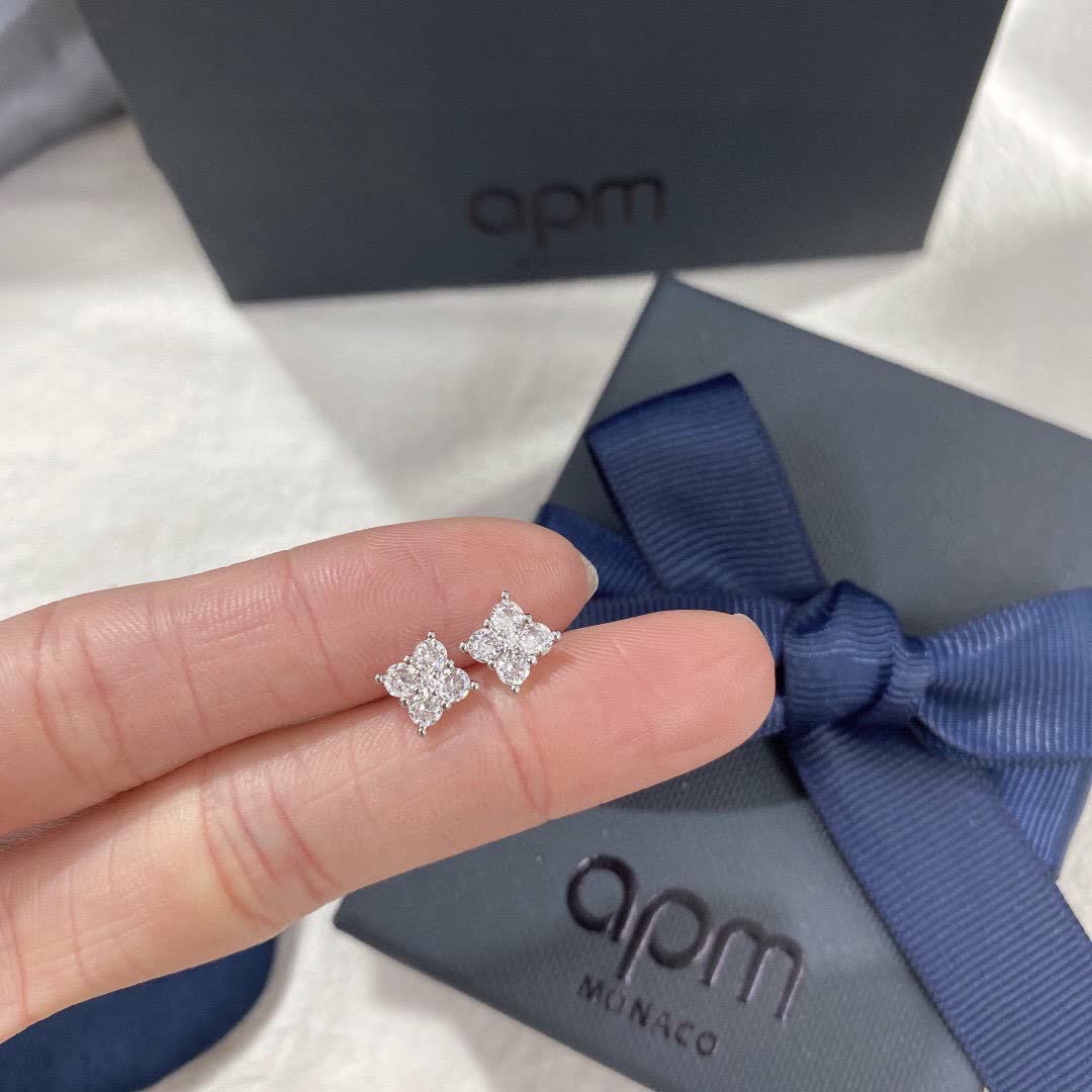 APM Monaco Opm Silver Plated Cubic Zirconia Stud Earrings